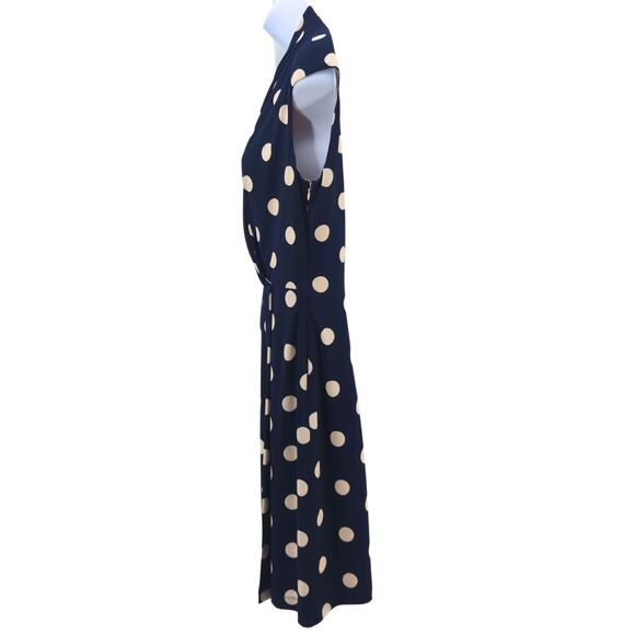 Eliza J Navy Polka Dot Dress Sz 8 Retro Cocktail Party Office Wrap Style - Picture 7 of 10